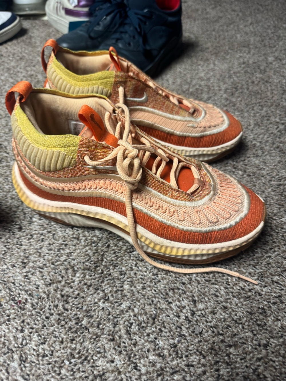 Men's Orange Knit Athletic Sneakers - Lightweight Comfort